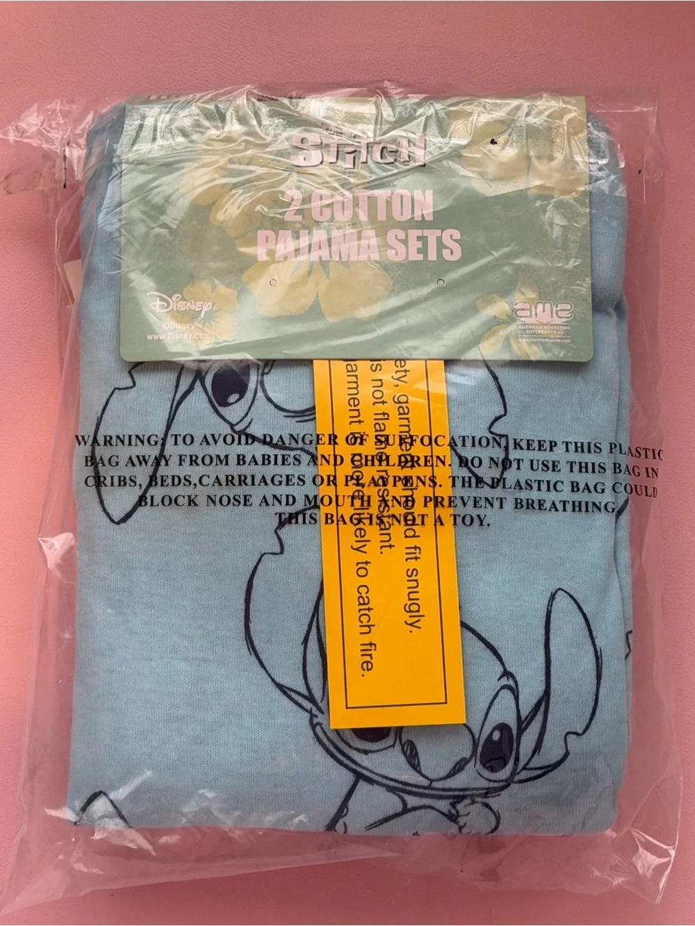 Disney Girls Pink & Light Blue Stitch 4 Piece Pajama Set NWT